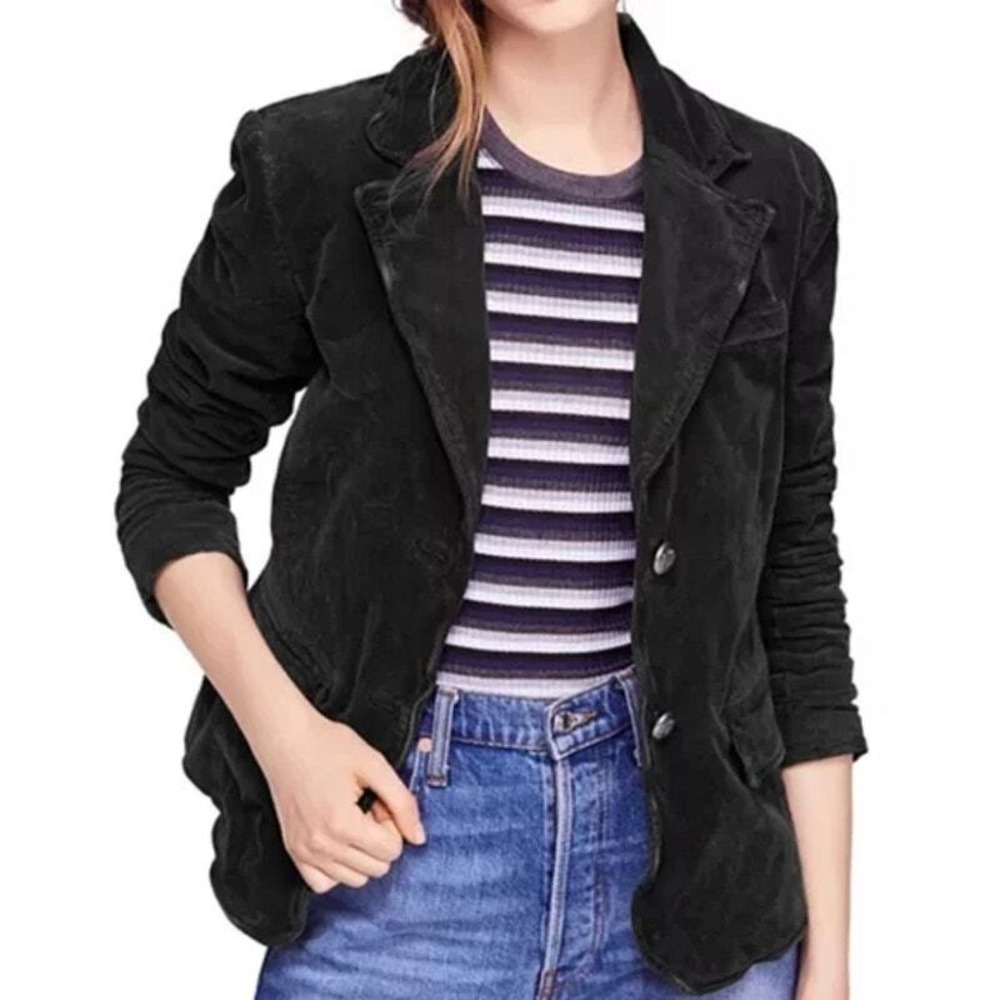 Free People Womens Byron Corduroy Dark Academia Grunge Blazer Jacket Black Small